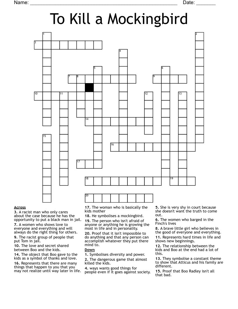 To Kill a Mockingbird Crossword
