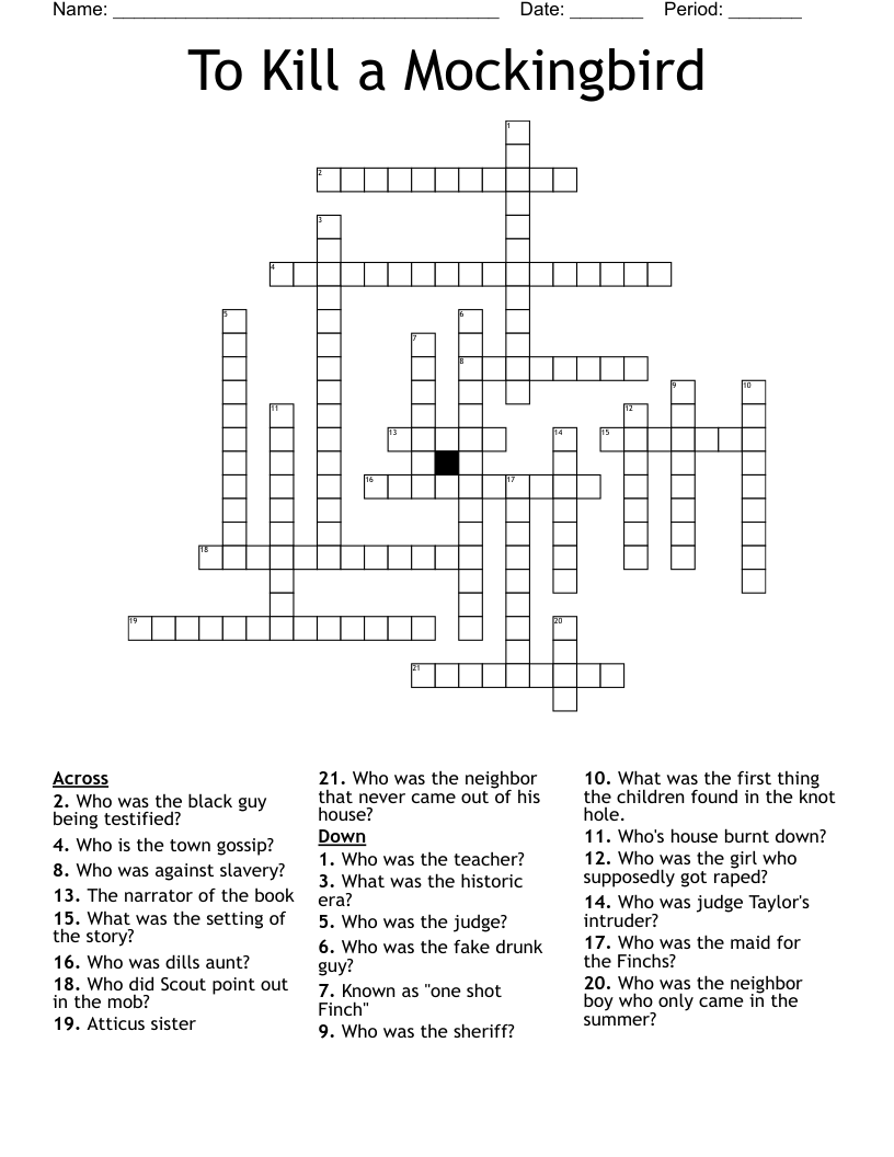 To Kill a Mockingbird Crossword