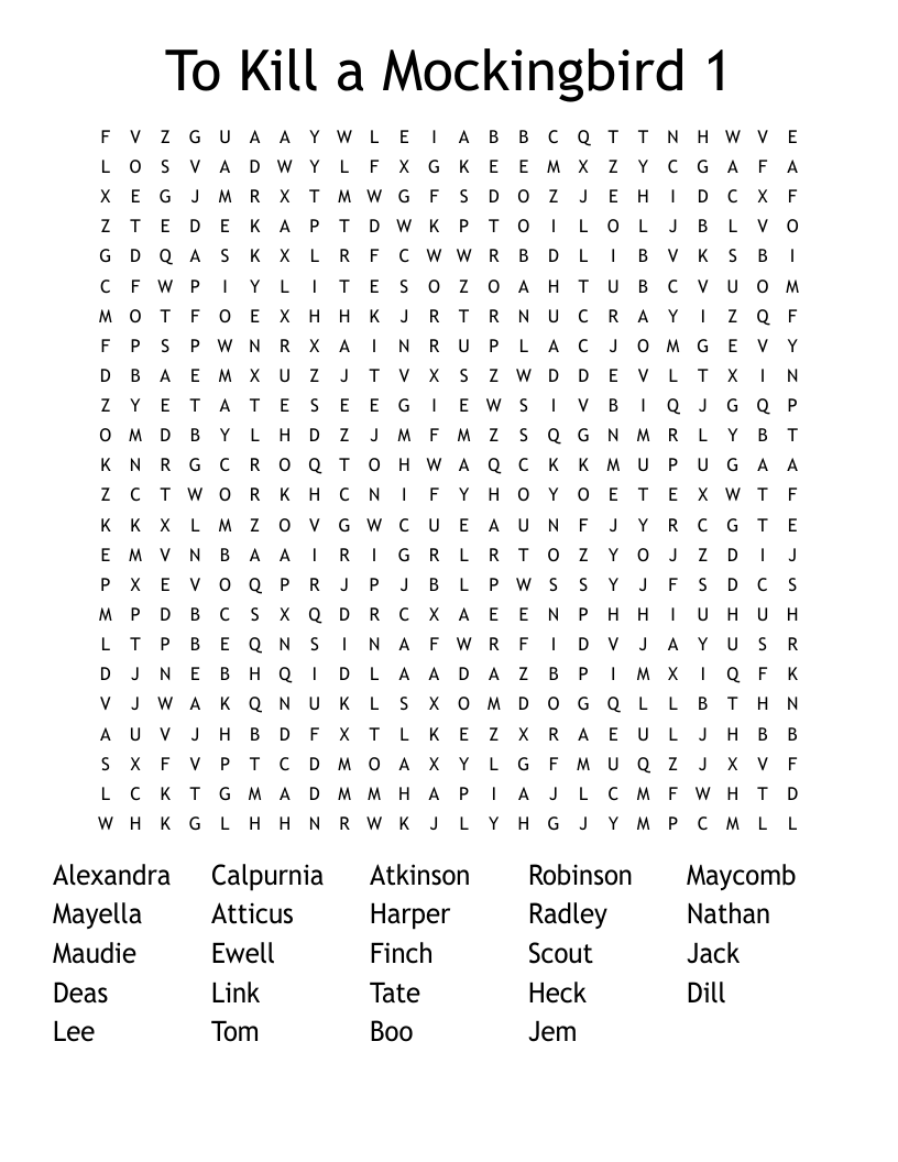 To Kill a Mockingbird 1 Word Search