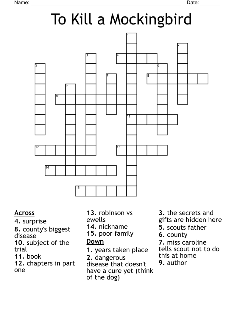 To Kill a Mockingbird Crossword