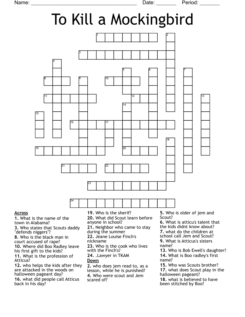 To Kill a Mockingbird Crossword