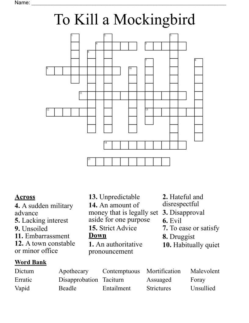 To Kill a Mockingbird Crossword