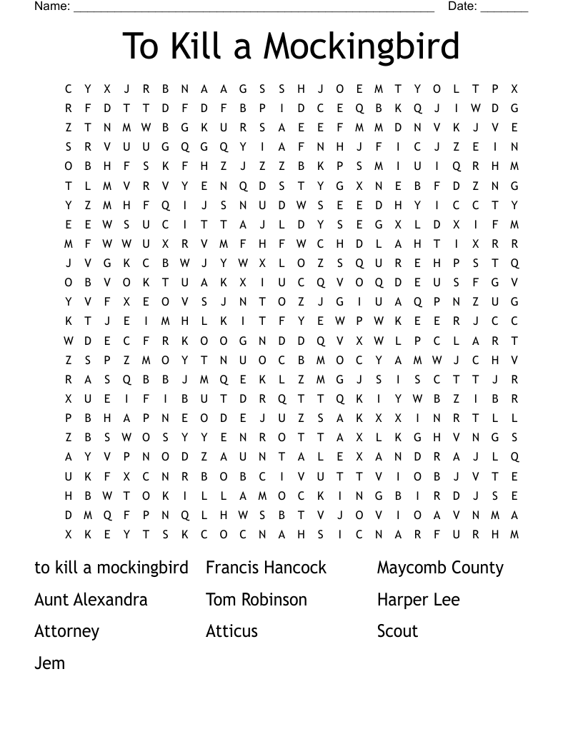 To Kill a Mockingbird Word Search