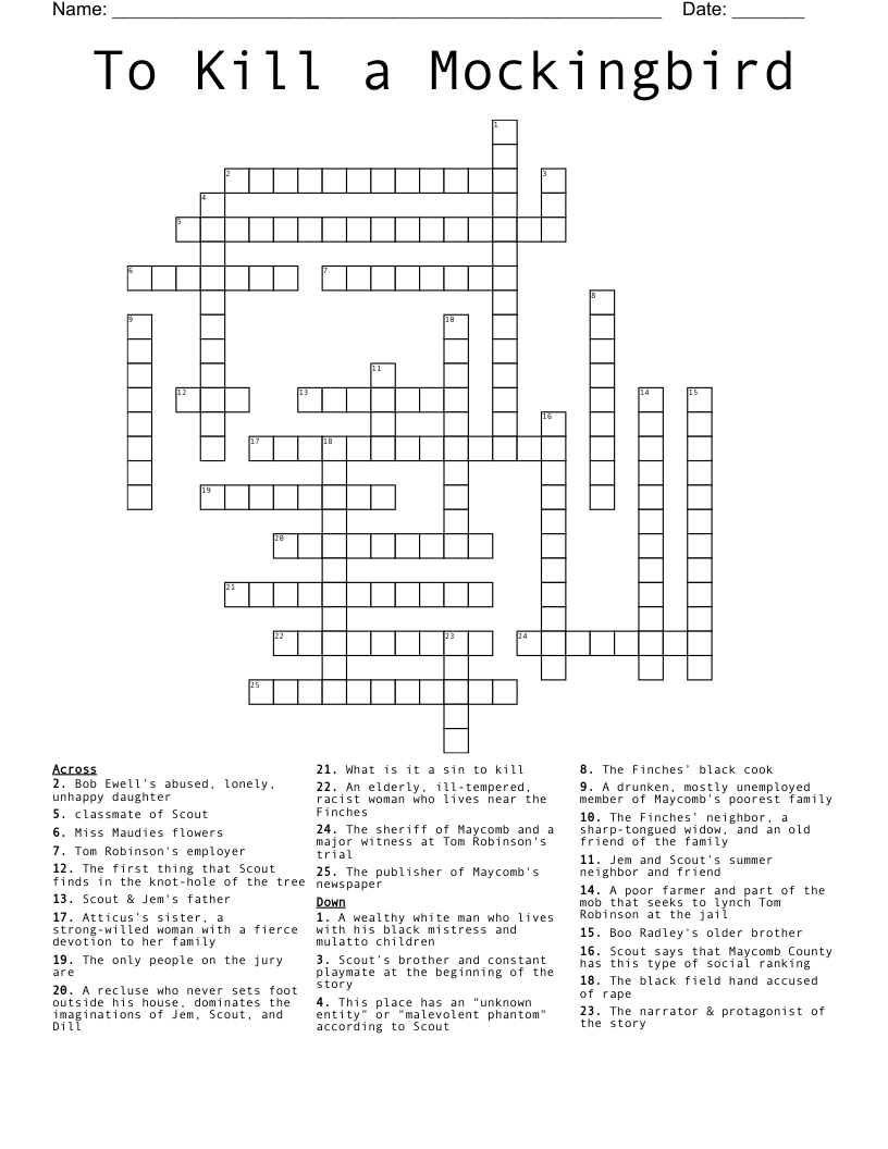 To Kill a Mockingbird Crossword