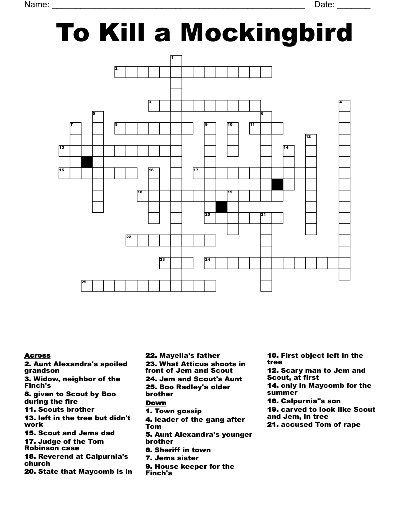 To Kill a Mockingbird Crossword