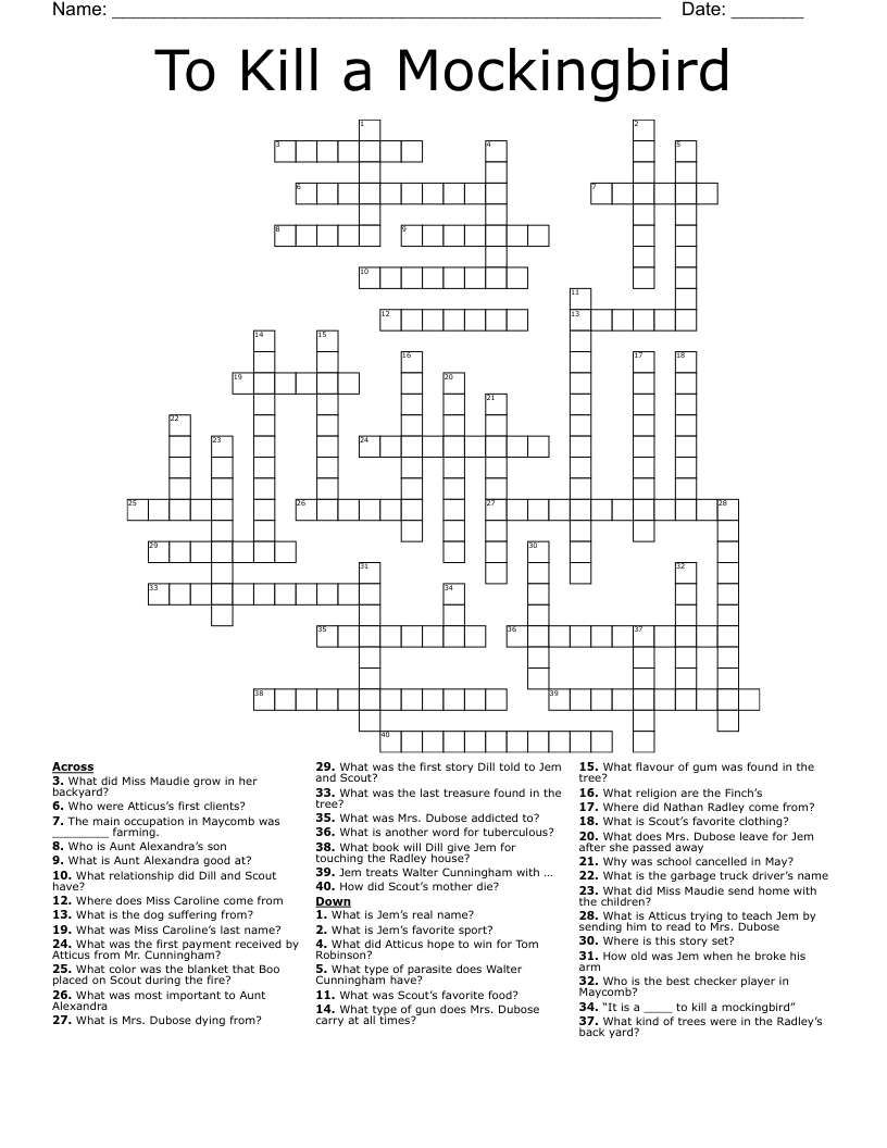 To Kill a Mockingbird Crossword