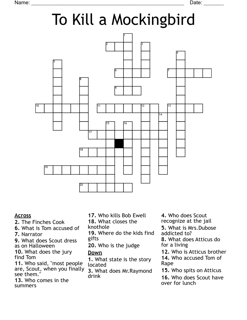 To Kill a Mockingbird Crossword