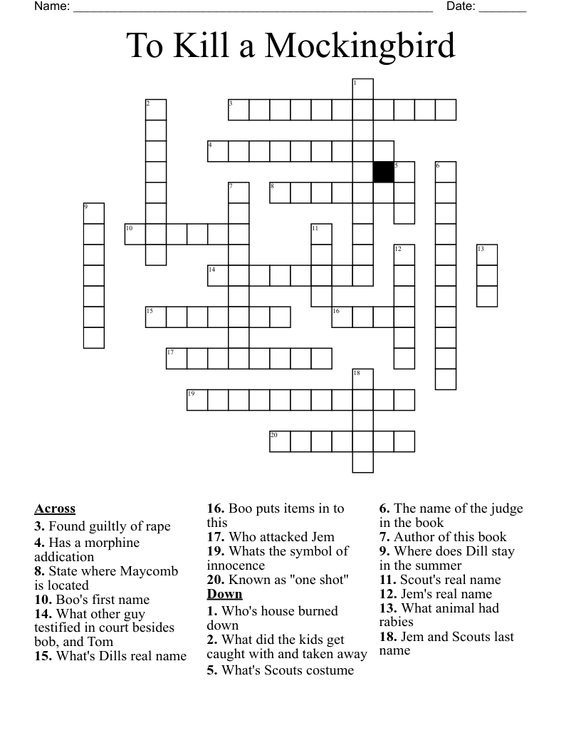 To Kill a Mockingbird Crossword