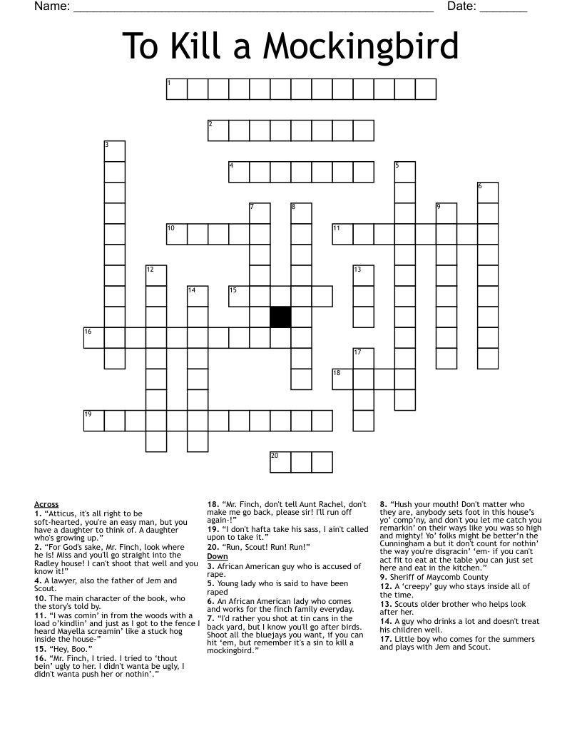To Kill a Mockingbird Crossword
