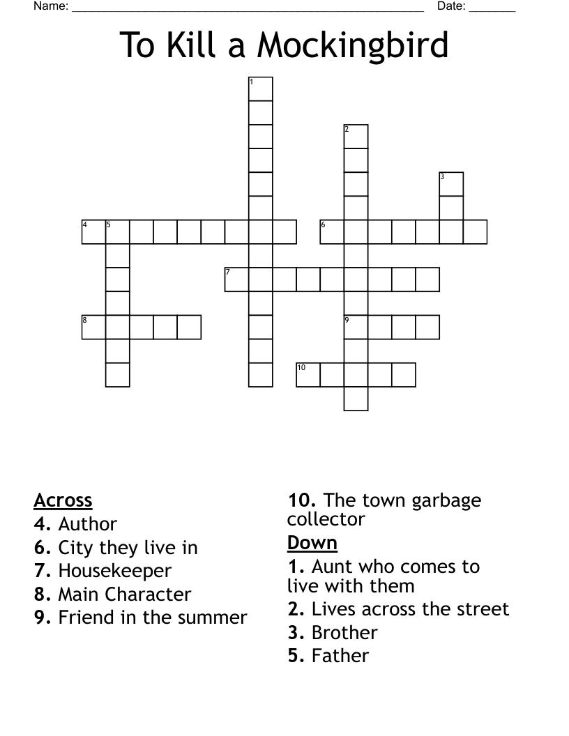 To Kill a Mockingbird Crossword