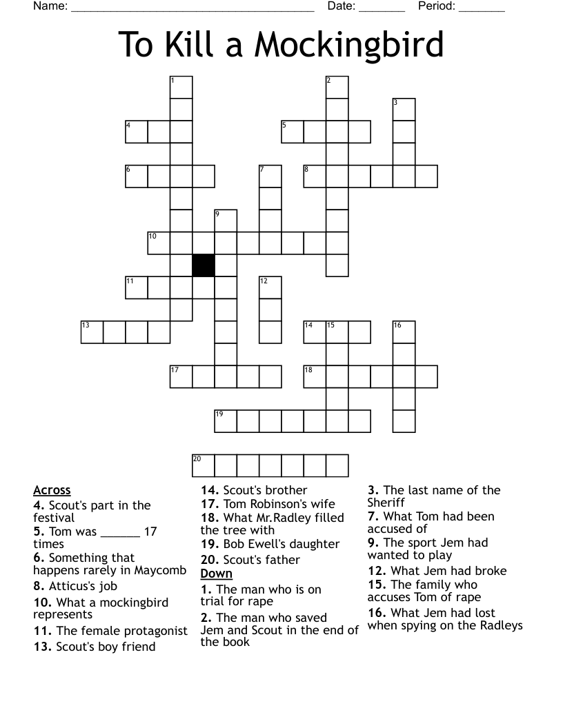 To Kill a Mockingbird Crossword