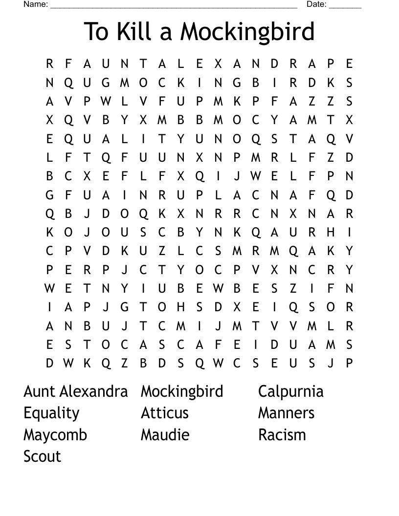 To Kill a Mockingbird Word Search