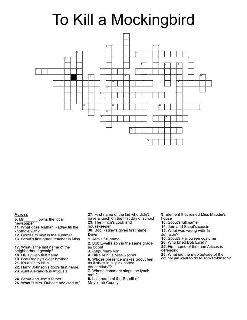 To Kill a Mockingbird Crossword
