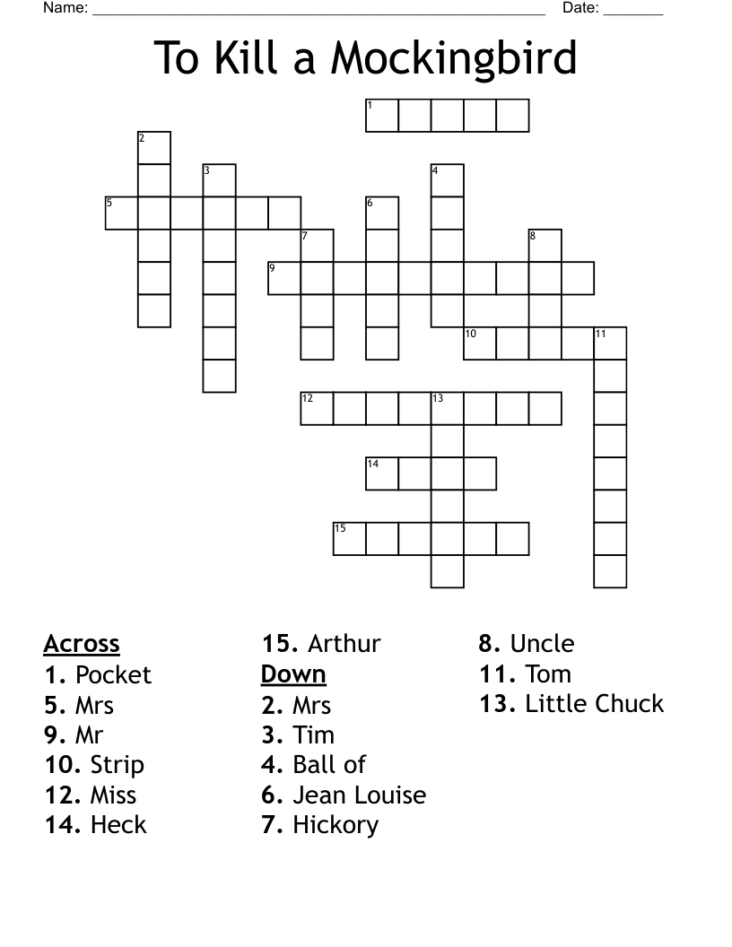 To Kill a Mockingbird Crossword