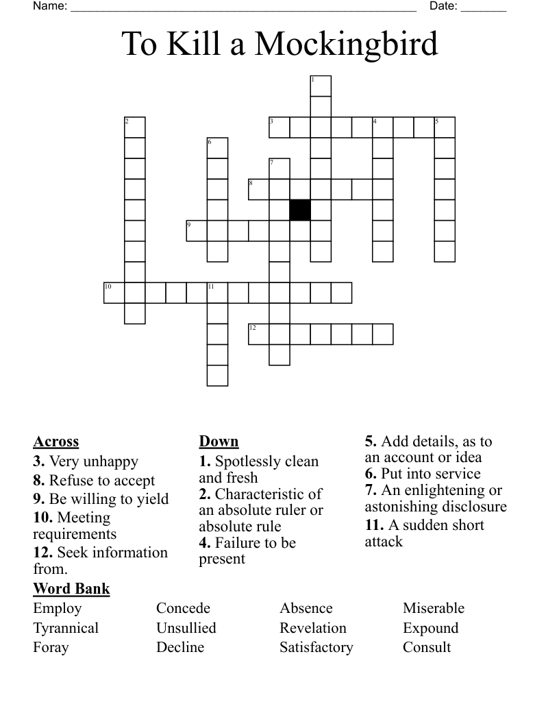 To Kill a Mockingbird Crossword