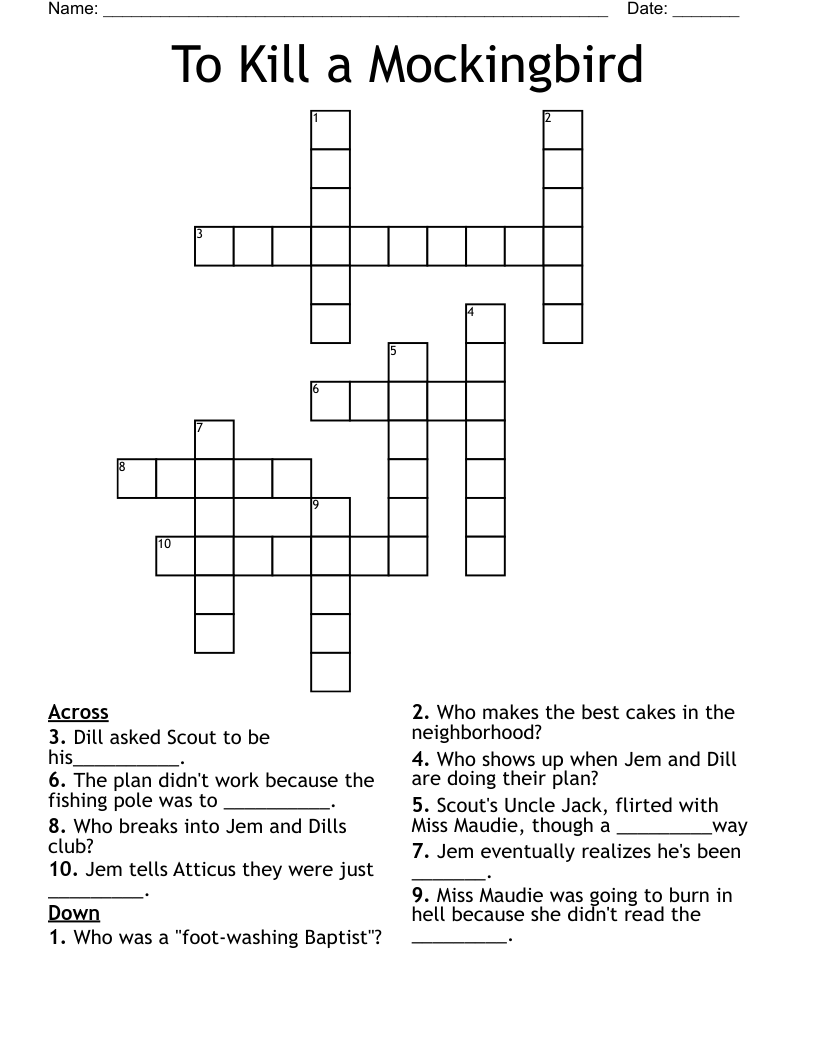 To Kill a Mockingbird Crossword