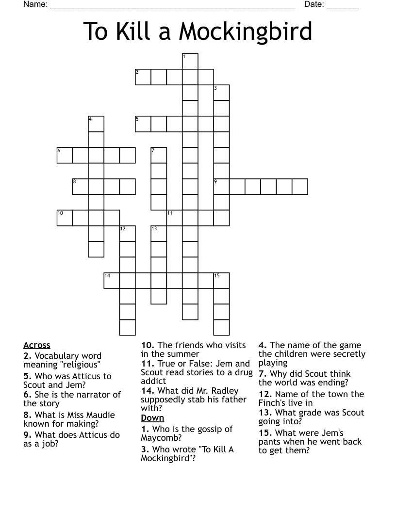 To Kill a Mockingbird Crossword