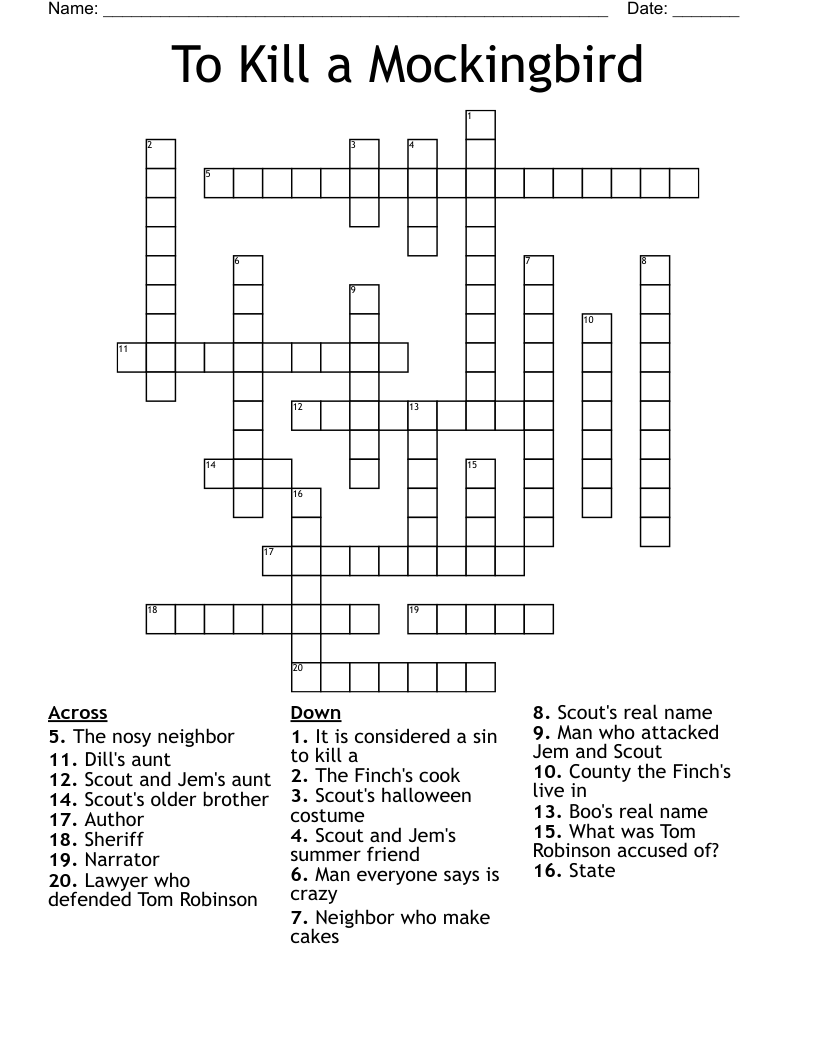 To Kill a Mockingbird Crossword