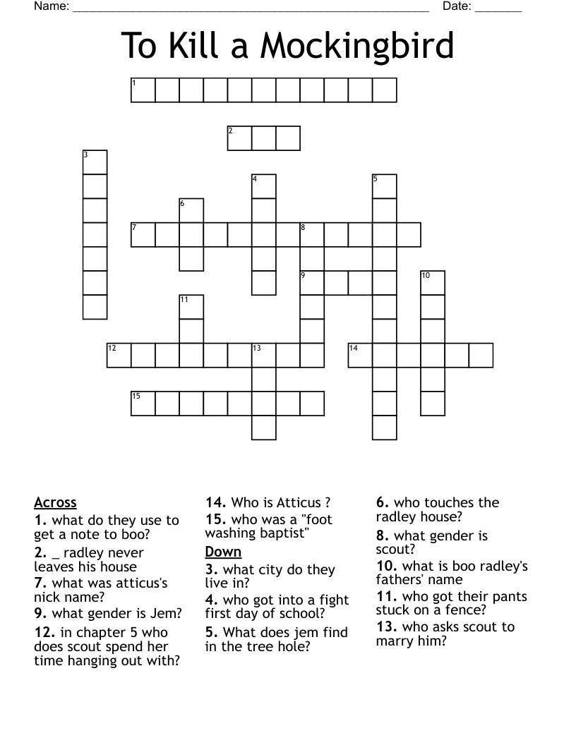 To Kill a Mockingbird Crossword