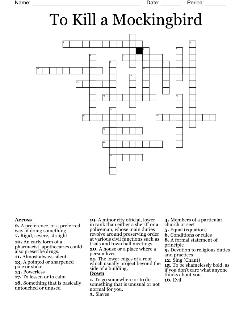 To Kill a Mockingbird Crossword
