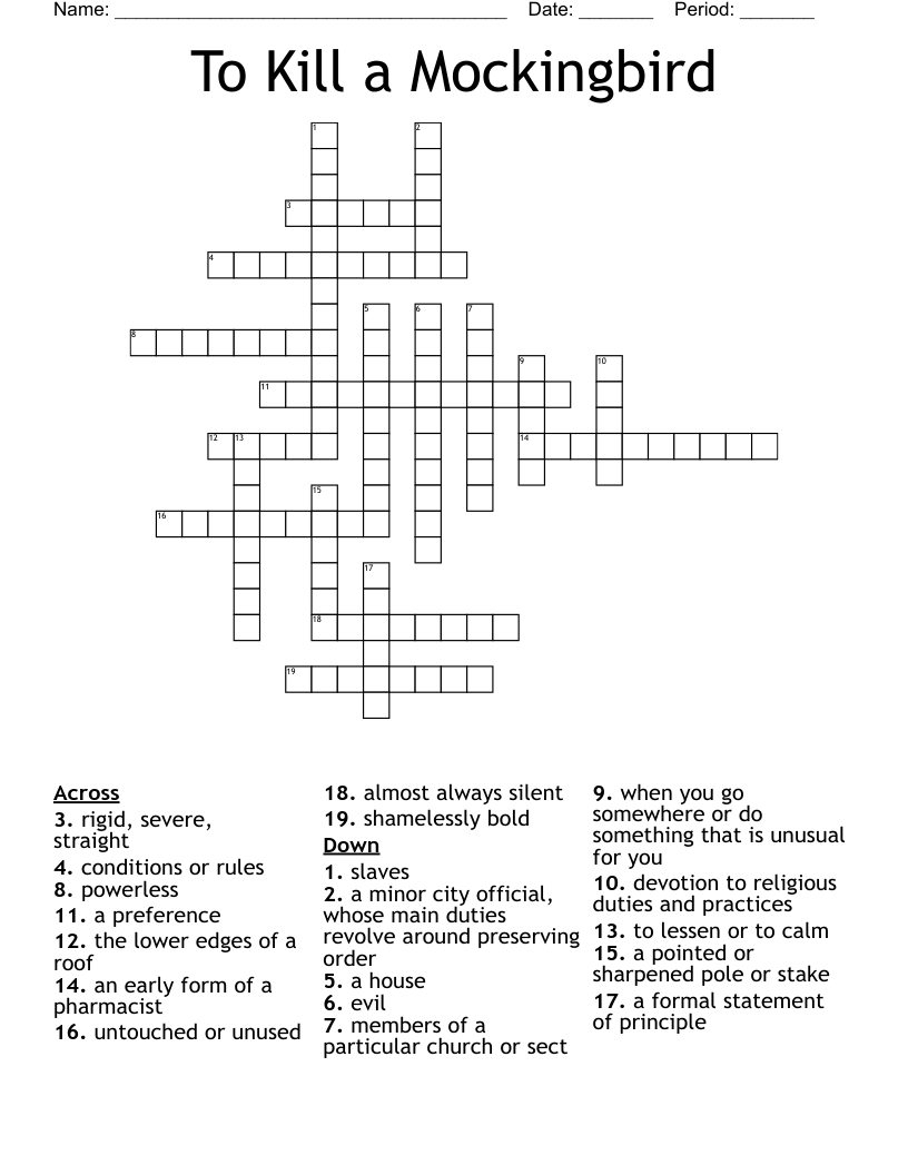 To Kill a Mockingbird Crossword