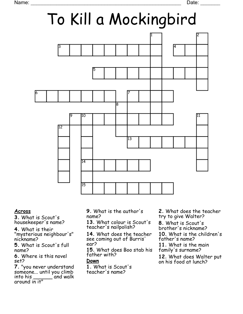 To Kill a Mockingbird Crossword