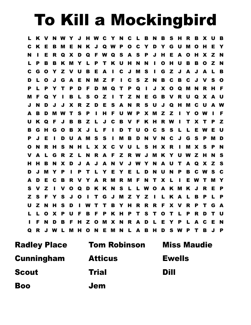 To Kill a Mockingbird Word Search