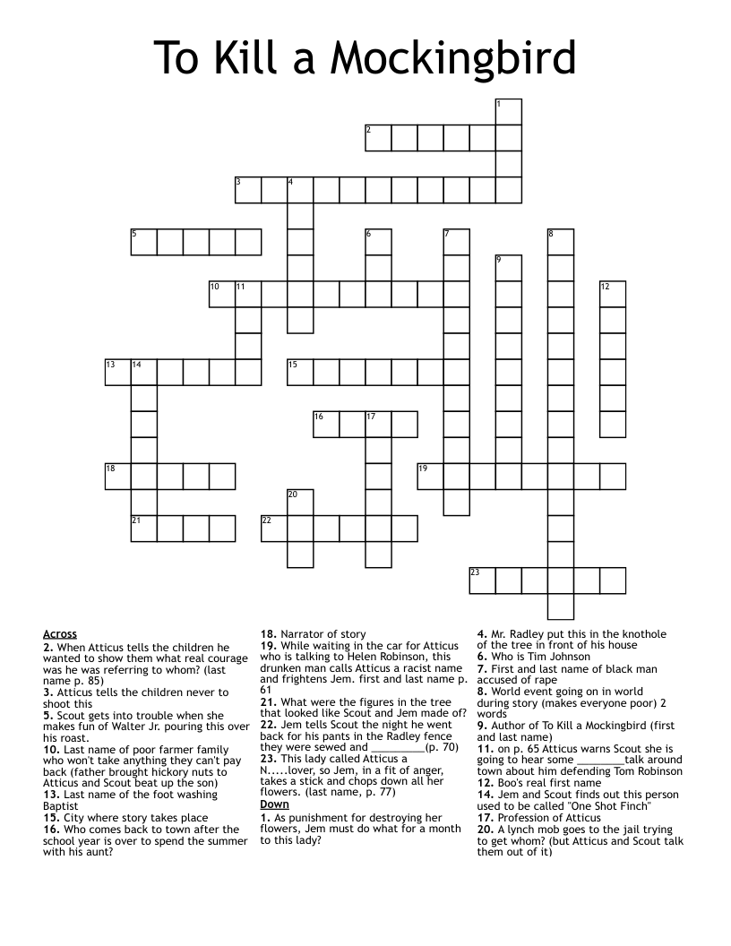 To Kill a Mockingbird Crossword