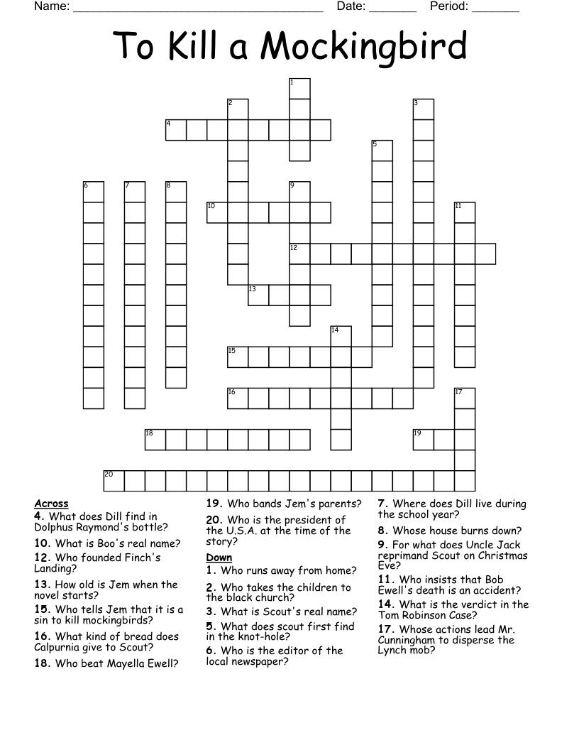 To Kill a Mockingbird Crossword