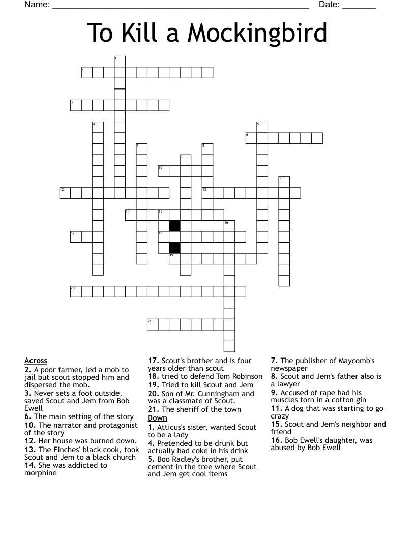 To Kill a Mockingbird Crossword
