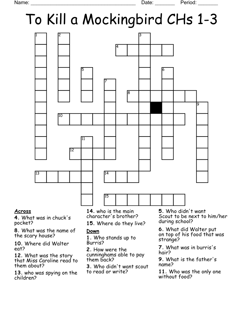 To Kill a Mockingbird CHs 1-3 Crossword