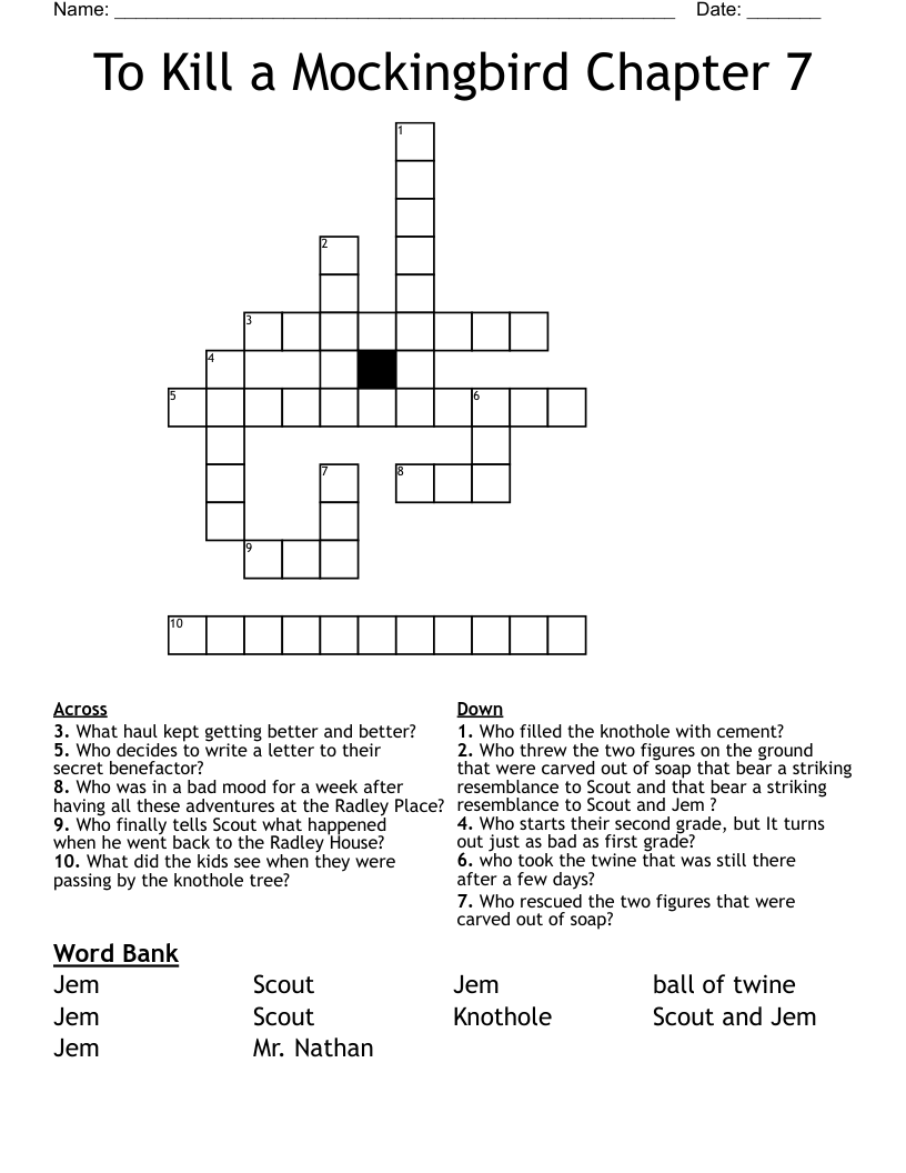 To Kill a Mockingbird Chapter 7 Crossword