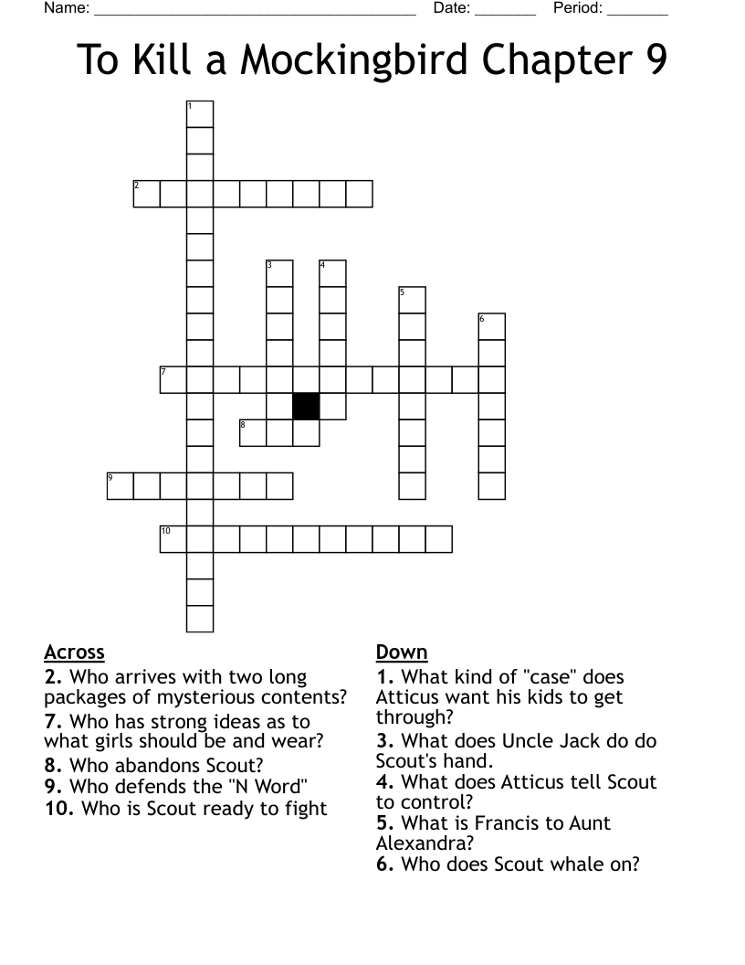To Kill a Mockingbird Chapter 9 Crossword