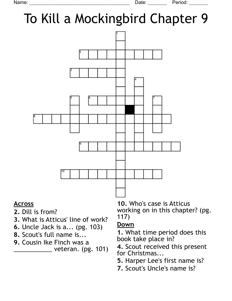 To Kill a Mockingbird Chapter 9 Crossword