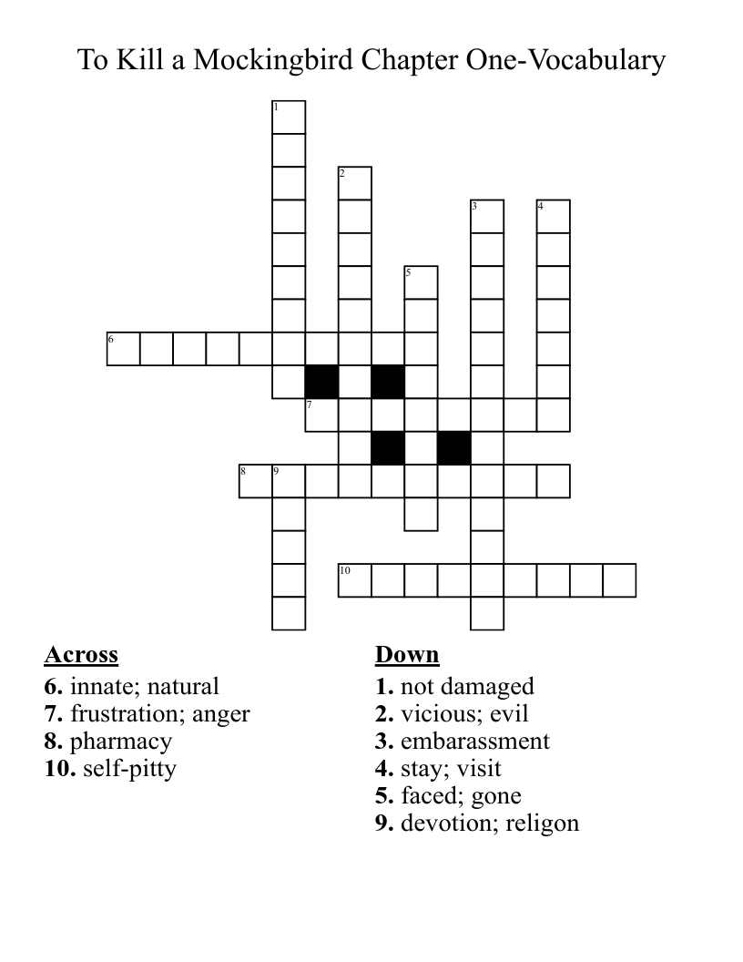 To Kill a Mockingbird Chapter One-Vocabulary Crossword