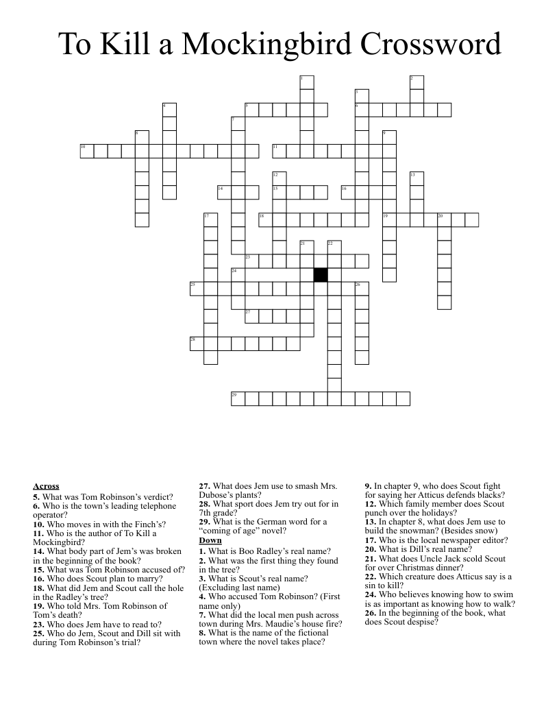 To Kill a Mockingbird Crossword