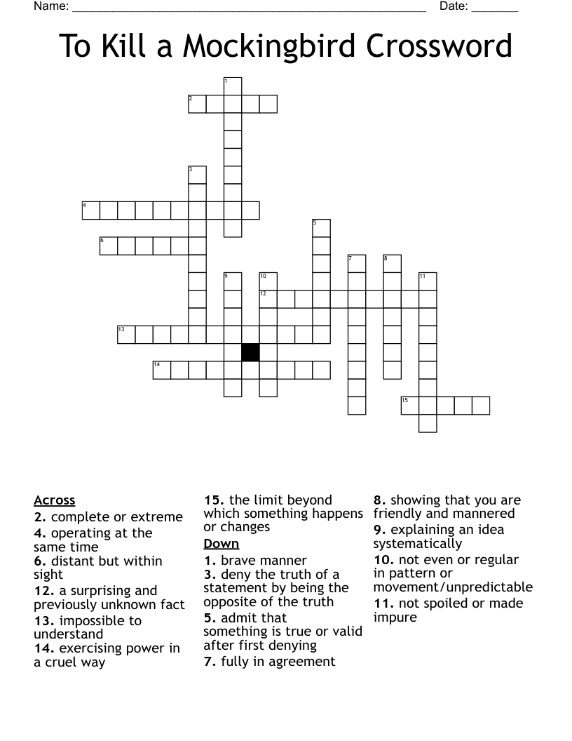 To Kill a Mockingbird Crossword