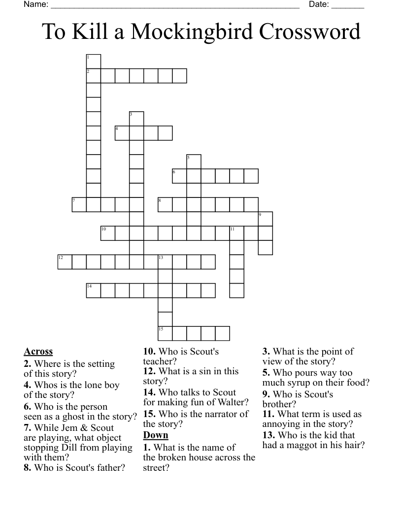 To Kill a Mockingbird Crossword