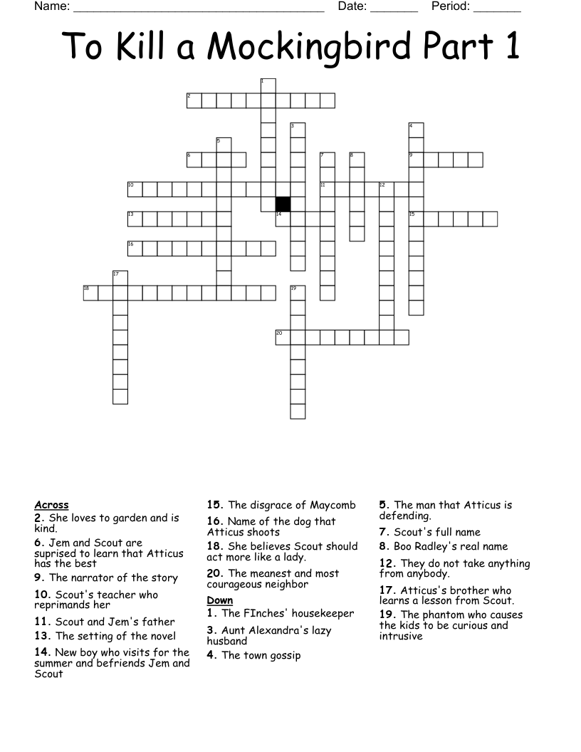 To Kill a Mockingbird Part 1 Crossword