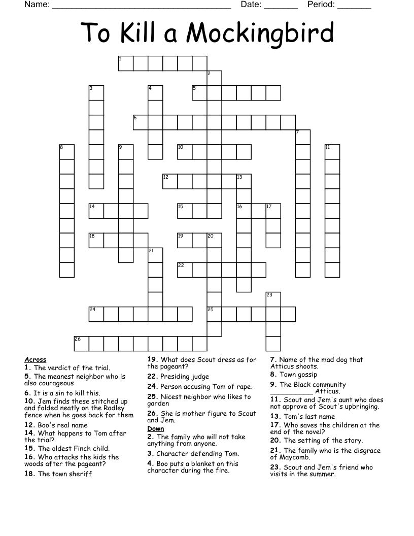 To Kill a Mockingbird Crossword