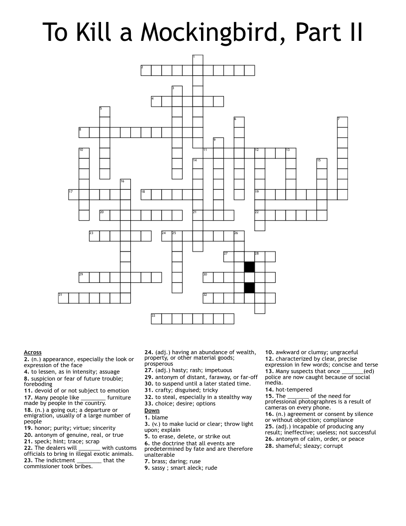 To Kill a Mockingbird, Part II Crossword