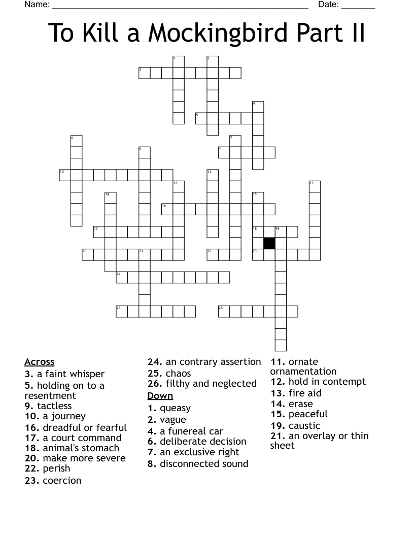 To Kill a Mockingbird Part II Crossword