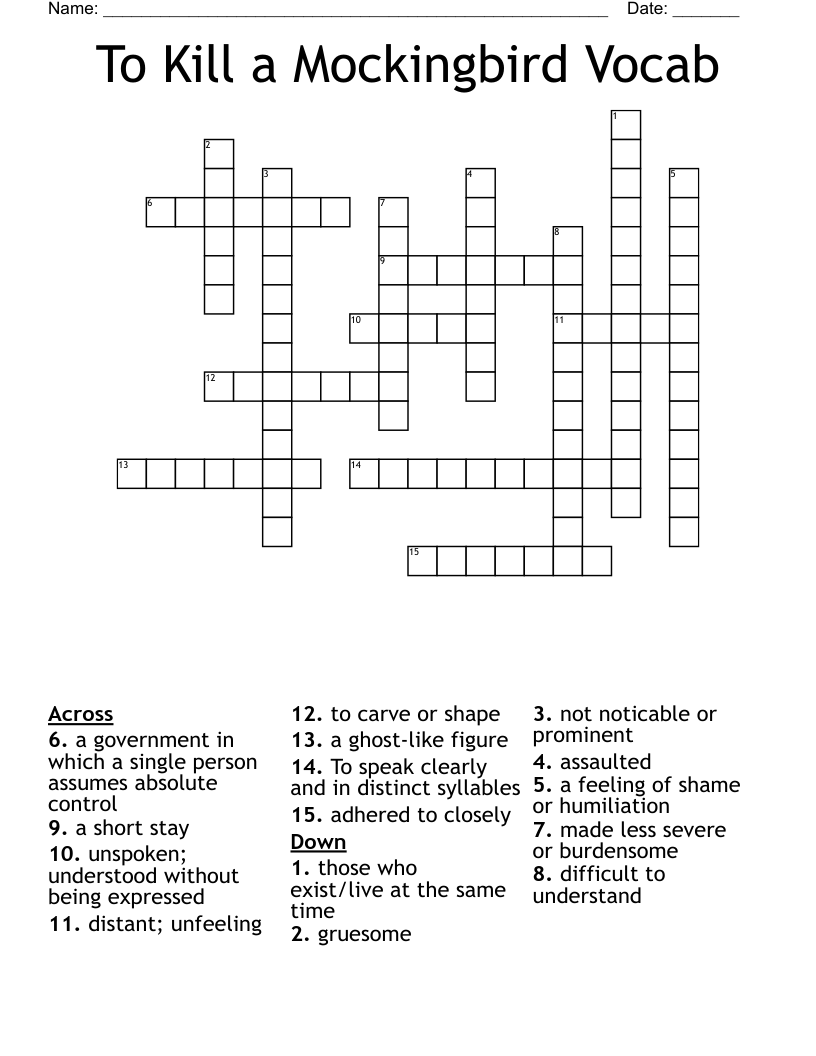 To Kill a Mockingbird Vocab Crossword