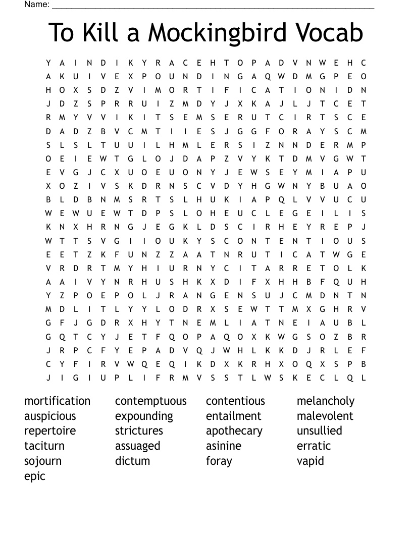 To Kill a Mockingbird Vocab Word Search
