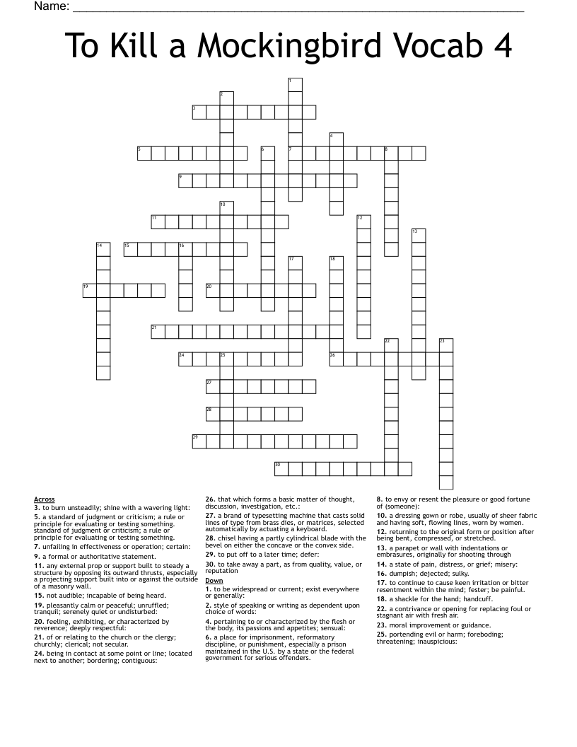 To Kill a Mockingbird Vocab 4  Crossword