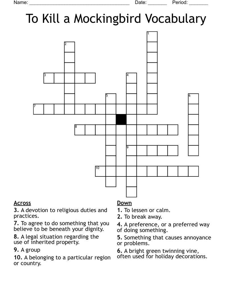 To Kill a Mockingbird Vocabulary  Crossword