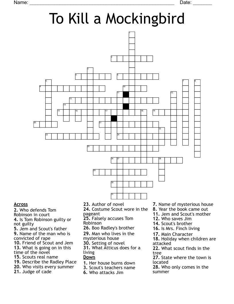 To Kill a Mockingbird  Crossword