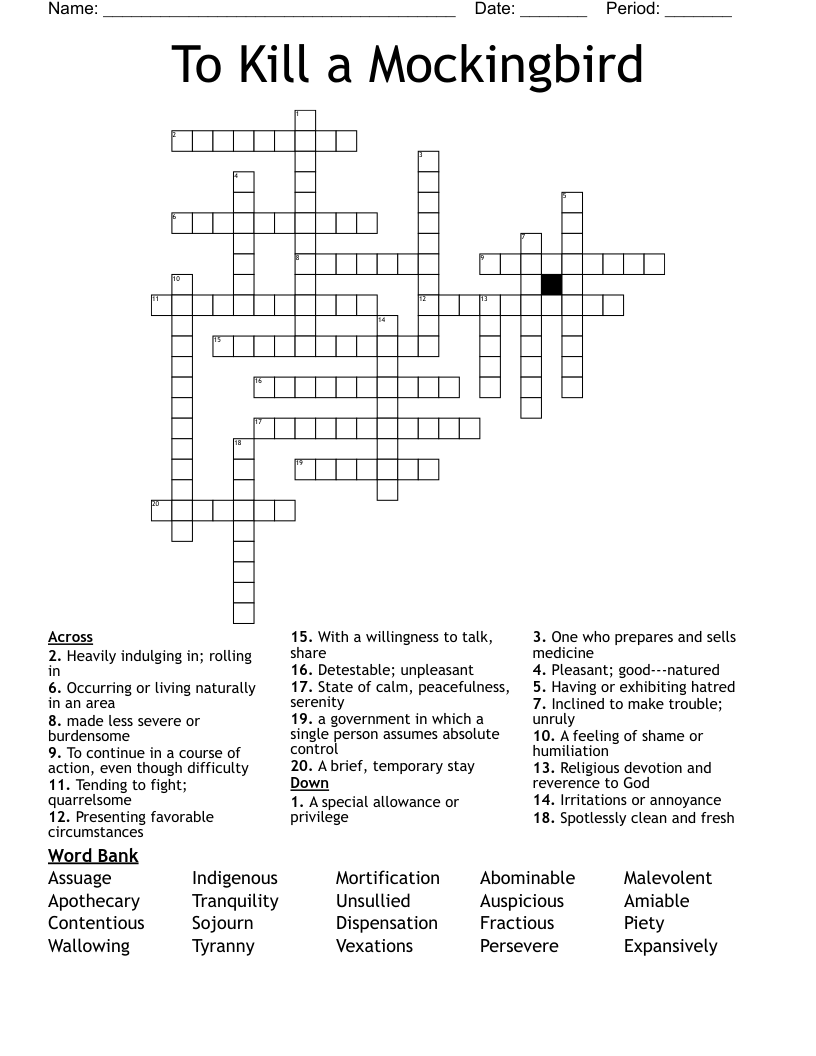 To Kill a Mockingbird  Crossword