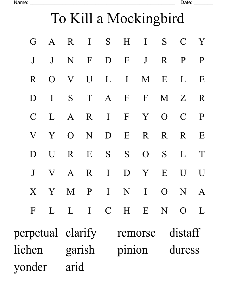 To Kill a Mockingbird  Word Search