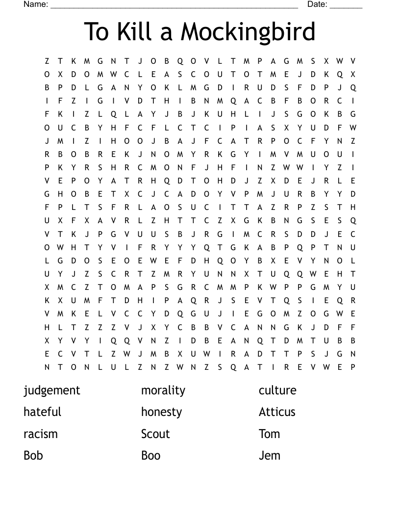 To Kill a Mockingbird  Word Search